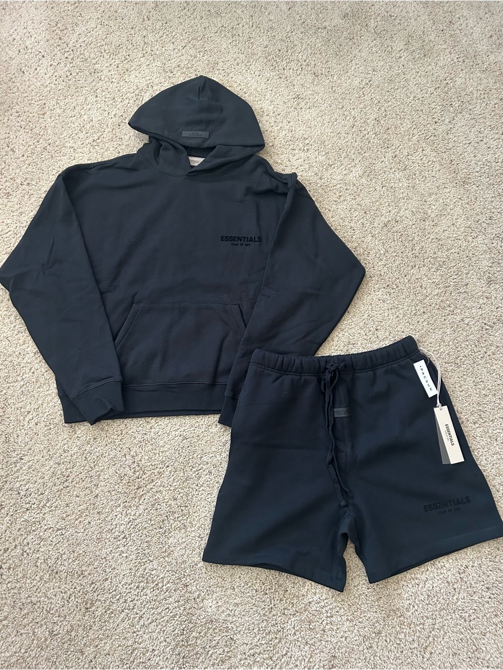 Fear of God Essentials Black Hoodie & Shorts Set